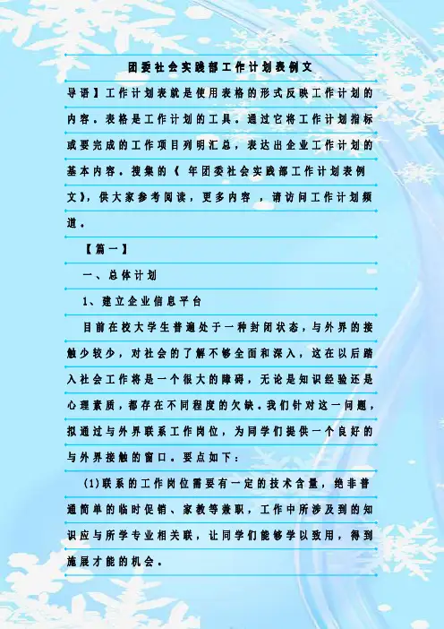 最新整理团委社会实践部工作计划表例文