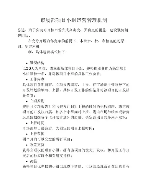 市场部项目小组运营管理机制