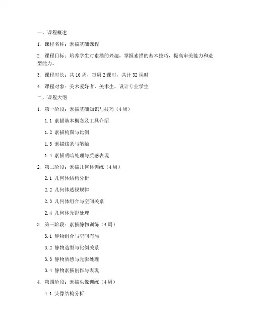 素描课程大纲分享方案模板