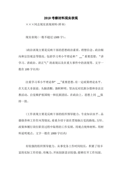 2019考察材料现实表现