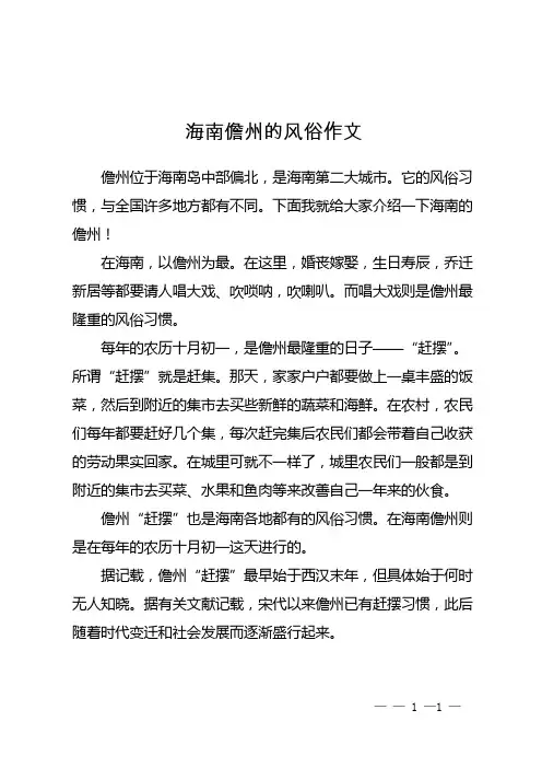 海南儋州的风俗作文