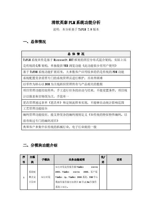 清软英泰PLM系统功能分析