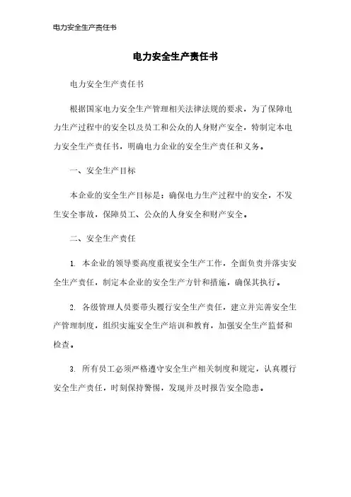电力安全生产责任书