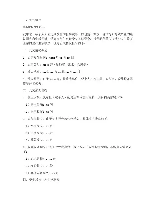 受灾补助资金申请报告
