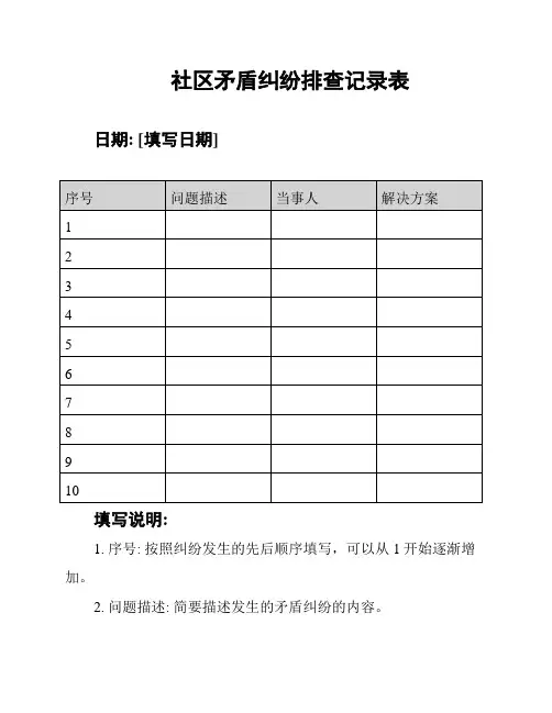 社区矛盾纠纷排查记录表