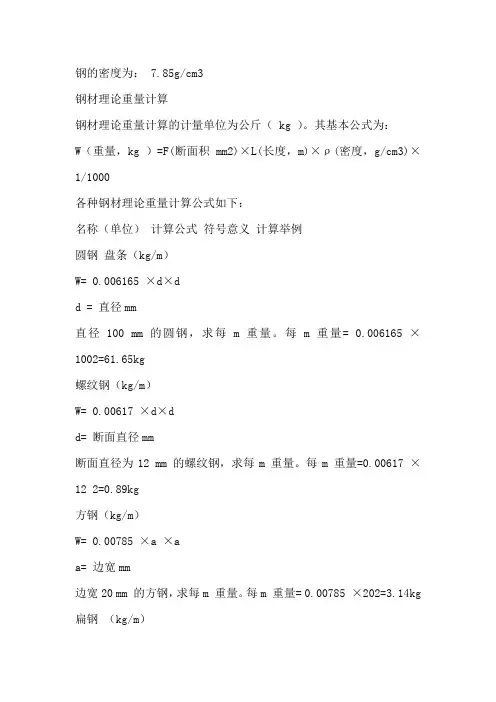 钢筋重量表汇总