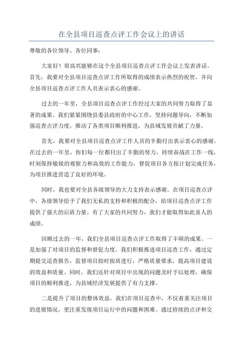 在全县项目巡查点评工作会议上的讲话