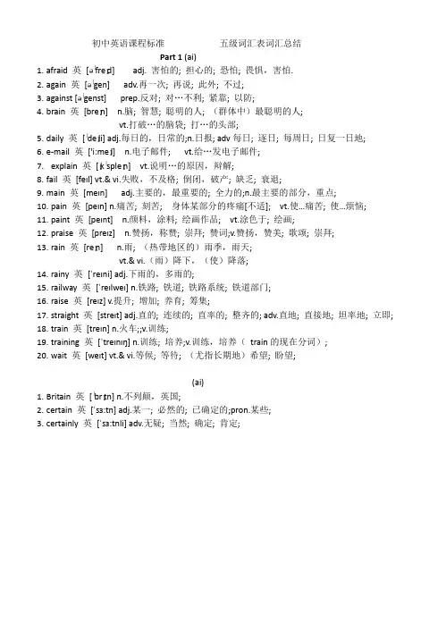 初中英语课程标准 五级词汇自然拼读规则词汇总结(ai, ow,ou)