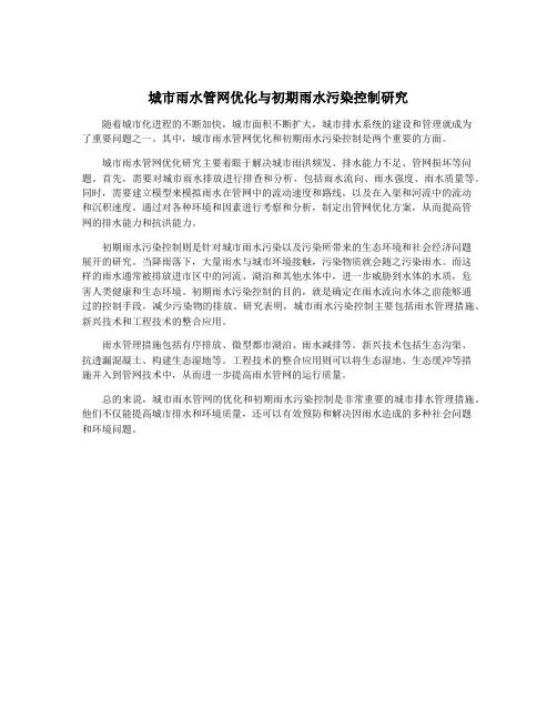 城市雨水管网优化与初期雨水污染控制研究