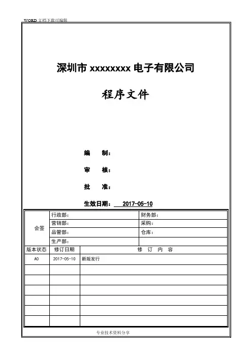 ISO2016年版质量和环境程序文件