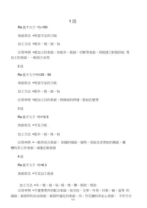 各种加工方式对应的粗糙度等级