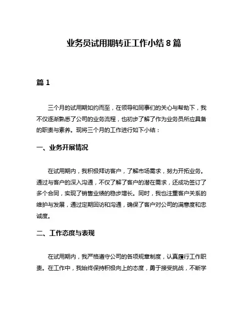 业务员试用期转正工作小结8篇