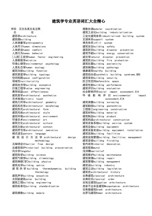 建筑学专业英语词汇大全精心