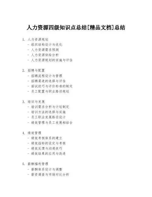 人力资源四级知识点总结[精品文档]总结