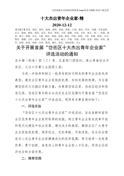 十大杰出青年企业家-精