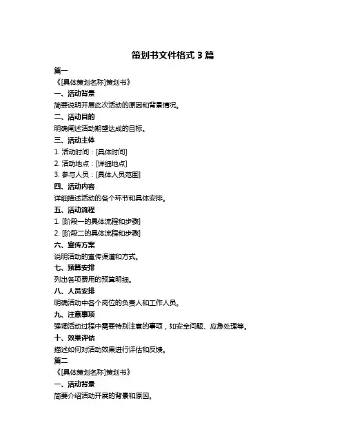 策划书文件格式3篇