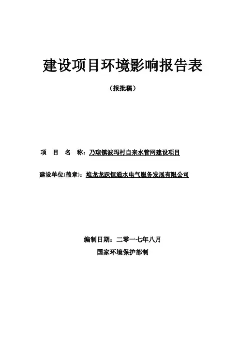 乃琼镇波玛村自来水管网建设项目环境影响评价报告表