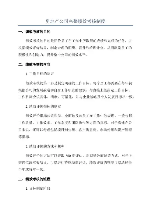 房地产公司完整绩效考核制度