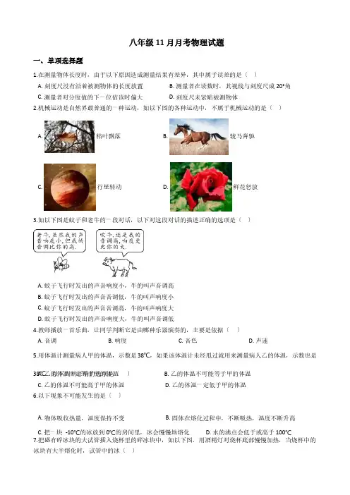 安徽省淮南市八年级11月月考物理试题解析版