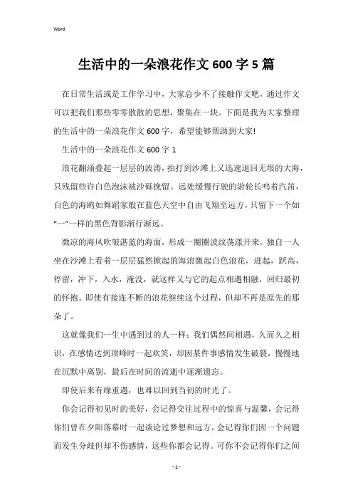 生活中的一朵浪花作文600字5篇