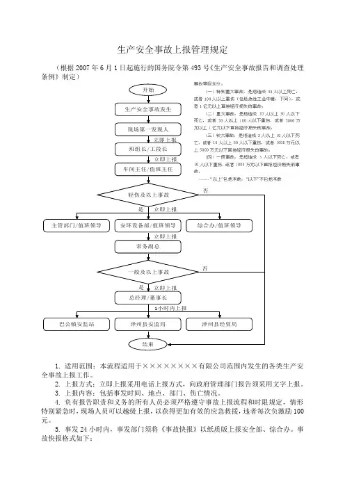生产安全事故上报管理规定