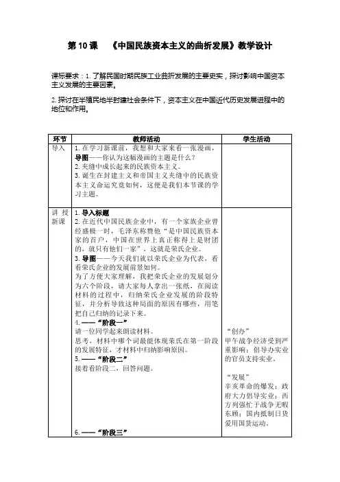 《中国民族资本主义的曲折发展》教学设计