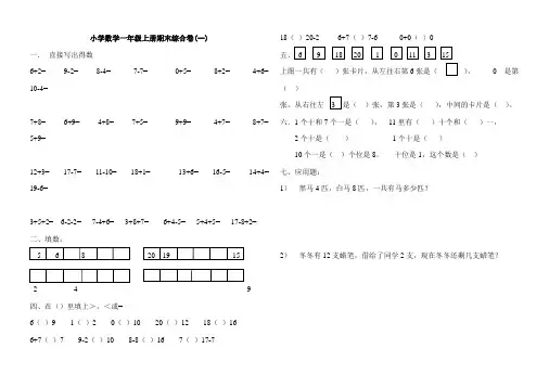 新审定人教版小学数学一年级上册期末复习题(共4套)