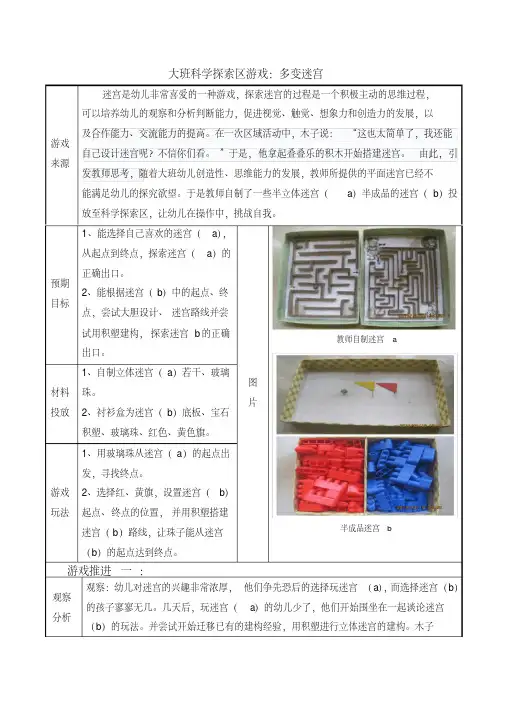 幼儿园大班活动区游戏优秀教学案例：《多变迷宫》