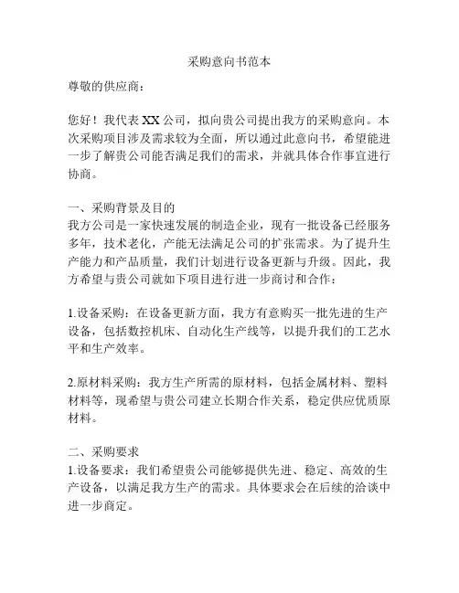 采购意向书范本