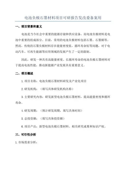 电池负极石墨材料项目可研报告发改委备案用