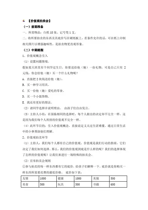 价值观拍卖会
