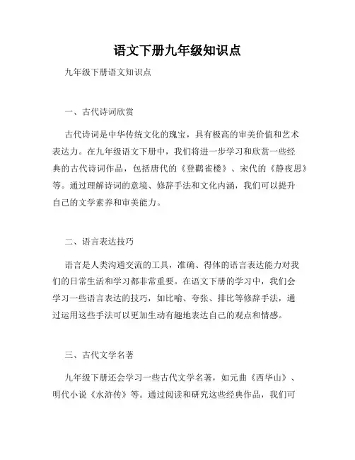 语文下册九年级知识点