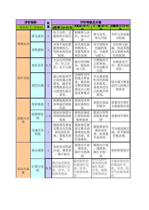 过程性评价量规