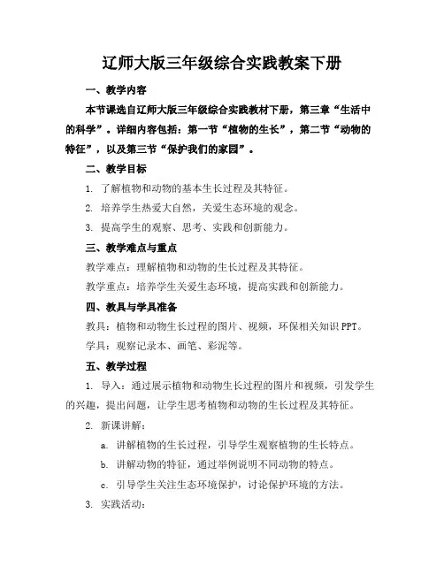 辽师大版三年级综合实践教案下册
