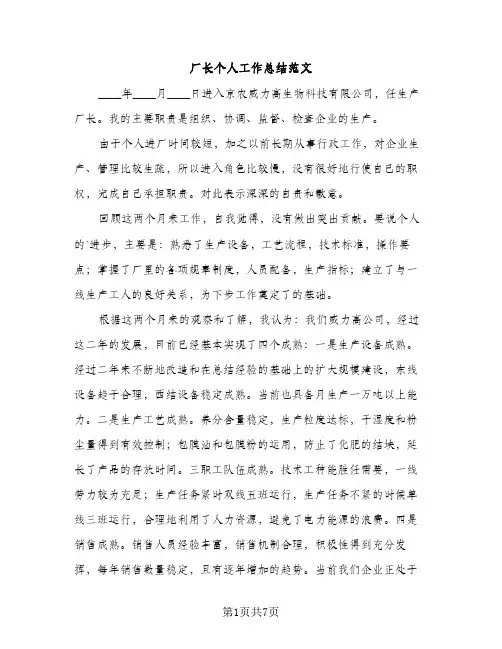 厂长个人工作总结范文（2篇）