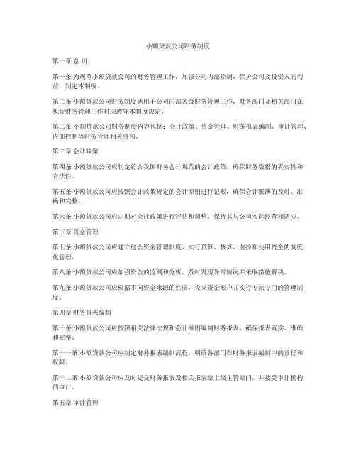 小额贷款公司财务制度
