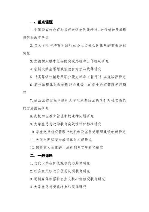 最新 思想政治教育研究课题