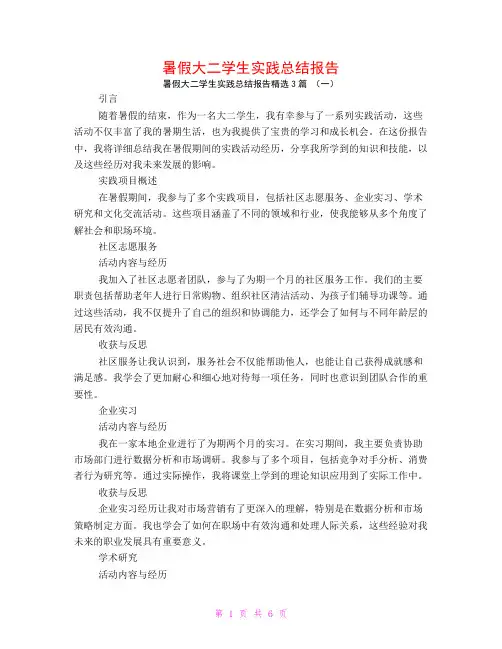 暑假大二学生实践总结报告3篇
