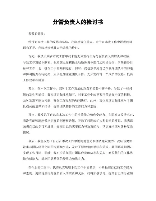 分管负责人的检讨书