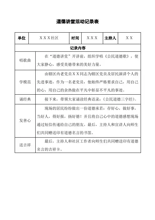 社区道德讲堂活动记录表