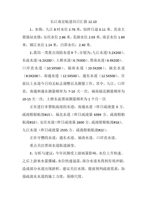 长江南京航道局日汇报12.10