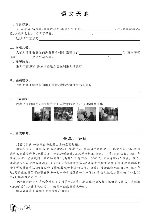 北师大版语文六年级下课课练·语文天地4(含答案)