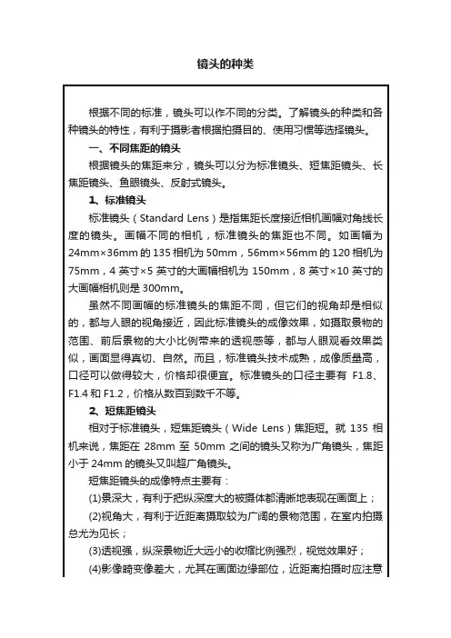 镜头的种类