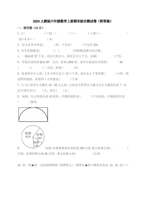 2024人教版六年级数学上册期末综合测试卷(附答案)