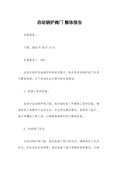 启动锅炉阀门 解体报告