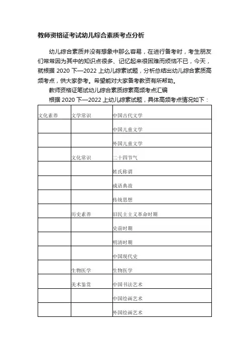 教师资格证考试幼儿综合素质考点分析