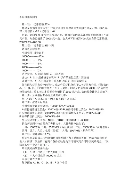 无限极中国有限公司奖金分配制度