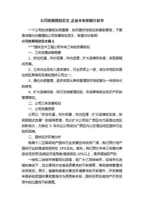 公司发展规划范文_企业未来发展计划书