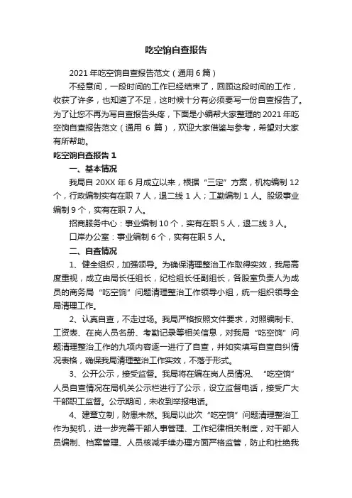 吃空饷自查报告