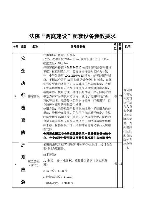 法院两庭建设配套设备参数要求